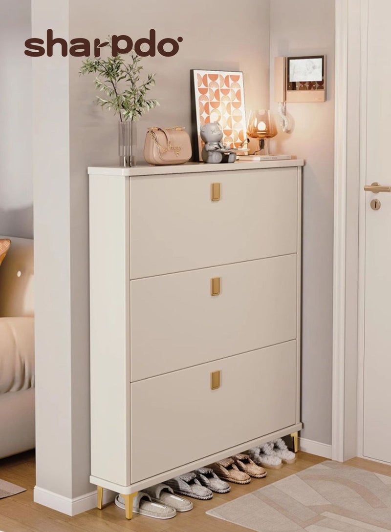 شاربدو خزانة أحذية رفيعة للغاية بثلاث طبقات، قابلة للطي، من الخشب، تُوضع خلف الباب لتوفير المساحة، أبعادها 80 × 17 × 118 سم. - Image 1